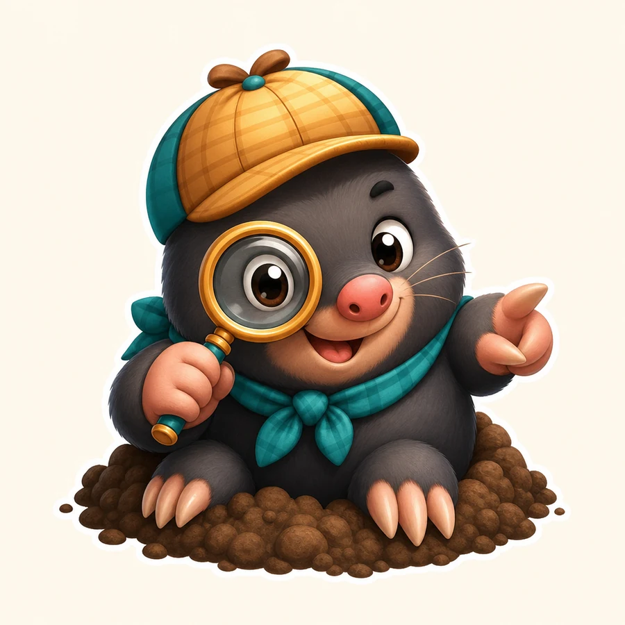 Cute detective mole mascot