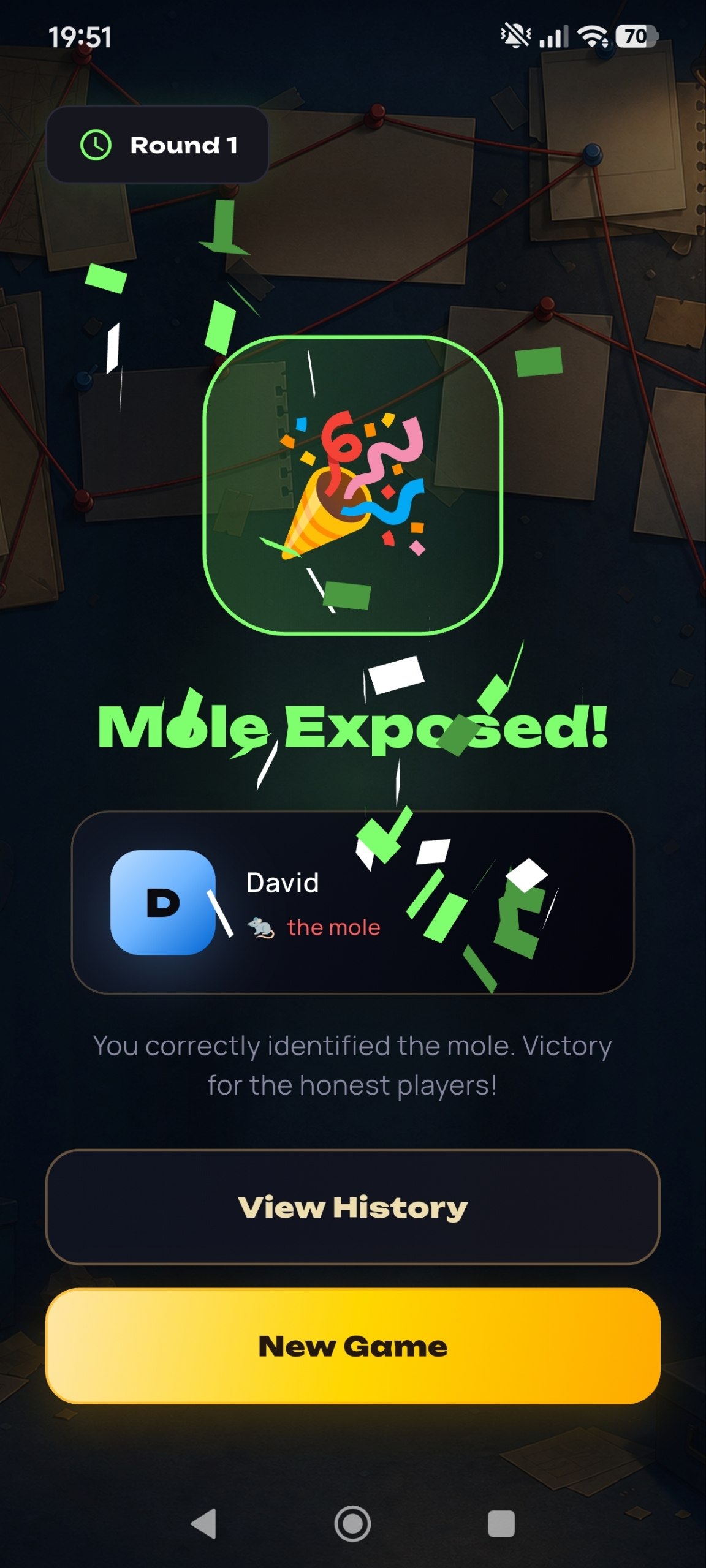 Truth Or Mole reveal screen showing the Mole exposed