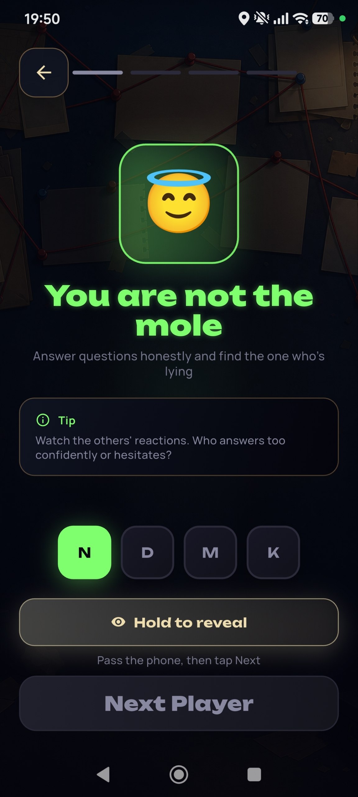 Secret role screen saying You are not the Mole